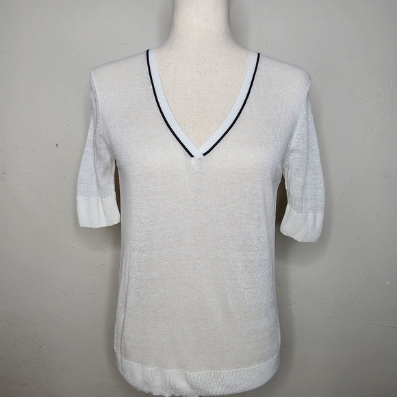 THEORY Naoleeray Sag Harbor V Neck Linen Sweater Top Size P/S - Picture 1 of 10